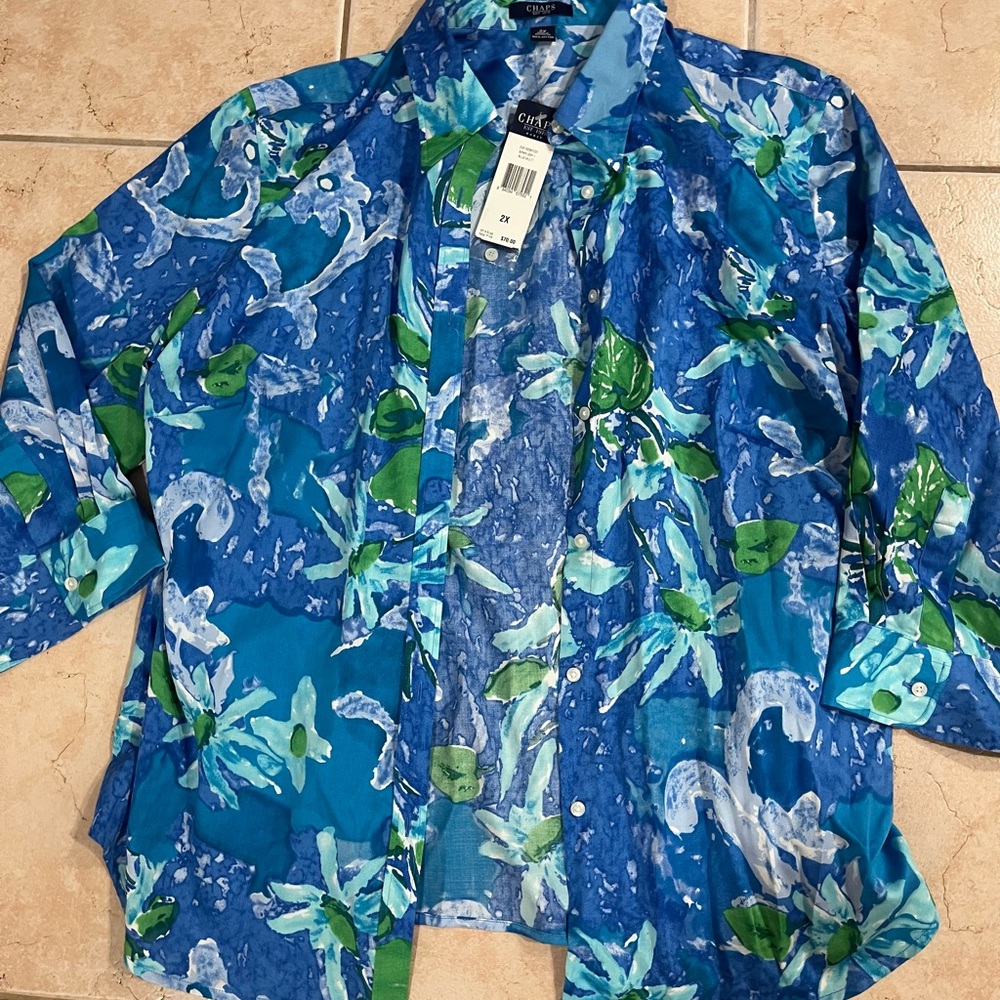 Chaps Blue and Green Floral Shirt